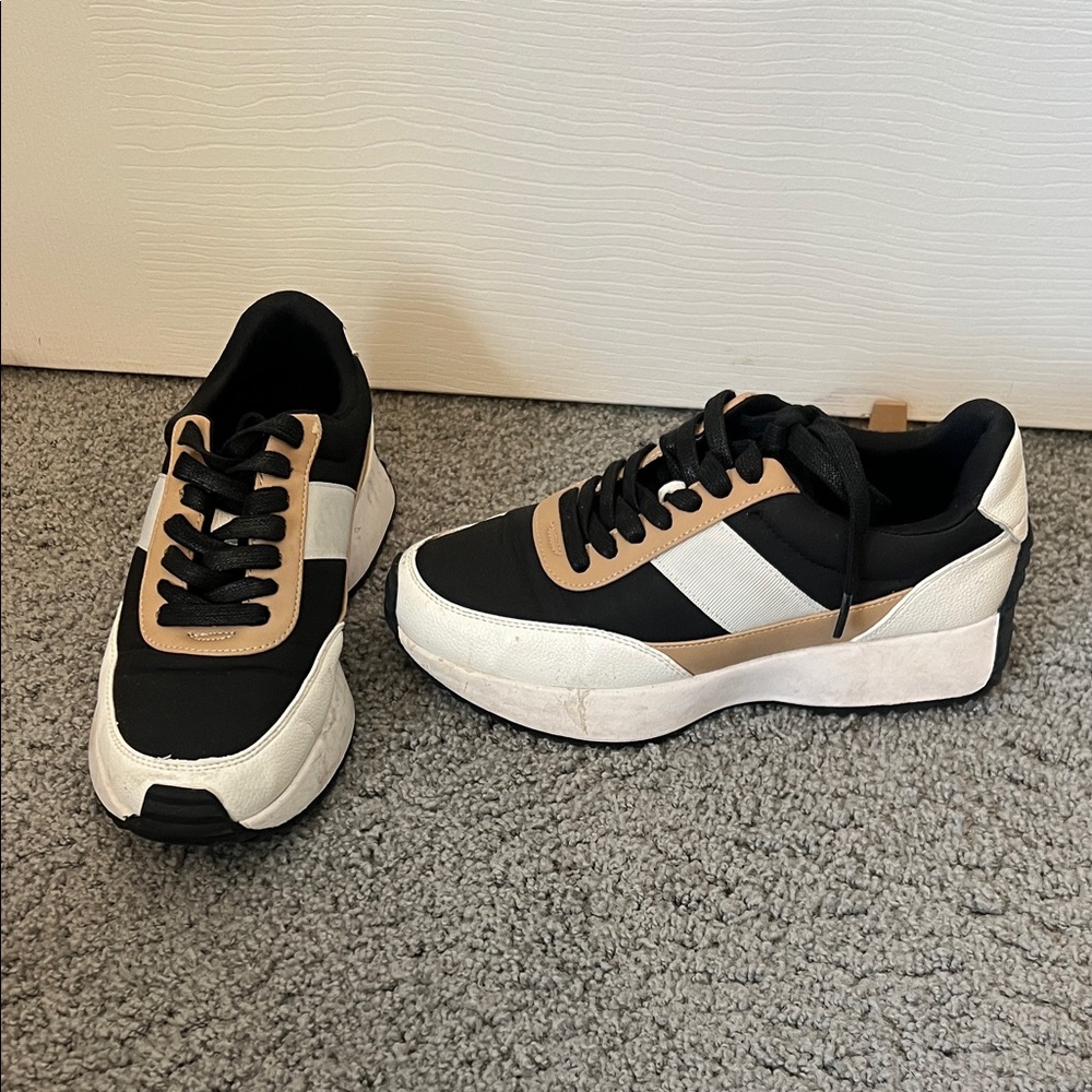 Dolce Vita Black and White Sneakers with Tan Accents